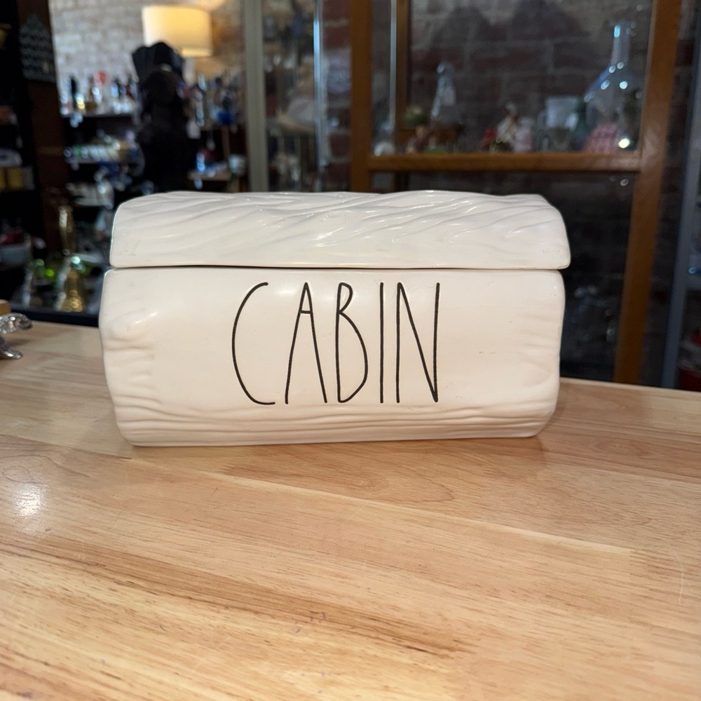 White Ceramic Cabin Rae Dunn DW Candle